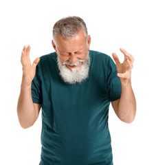 Angry mature man on white background