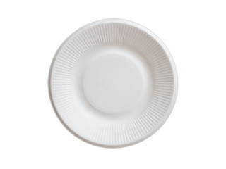Disposable paper plate isolated on white background.