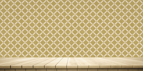 Colorful wooden platform background: Japanese pattern cloth.

( 3D rendering computer digitally generated illustration.)
