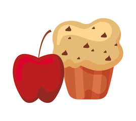 delicious and fresh cupcake with apple in white background