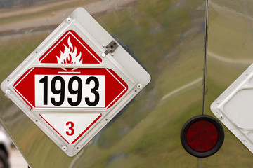 UN1993 Combustable Placard on a Chemical Trailer