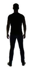 Silhouette of young man on white background