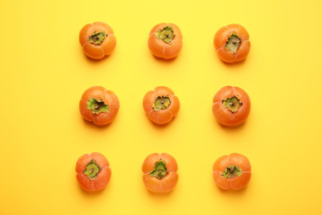 Ripe persimmons on color background