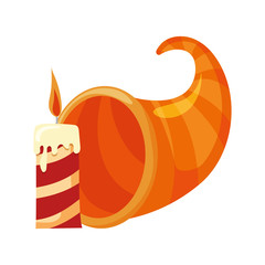 brown cornucopia with candle on white background