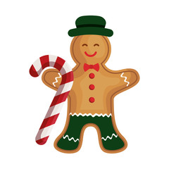 ginger cookie christmas with sweet cane vector illustration design