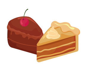 delicious portion of cake on white background