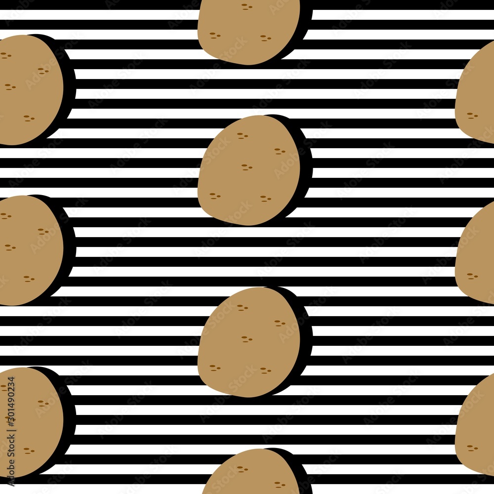 Poster seamless background with stripes and potatoes with dark shadow. vector illustration design for templ