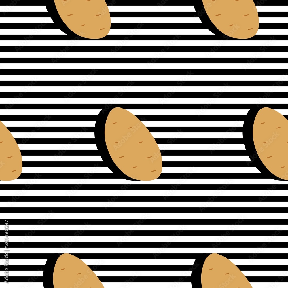 Poster seamless background with stripes and potatoes with dark shadow. vector illustration design for templ