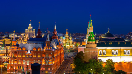 St. Basil's Cathedral on Red Square in Moscow at night, Ancient Moscow  St. Basil's Cathedral is the main tourist attraction of city, Russia.