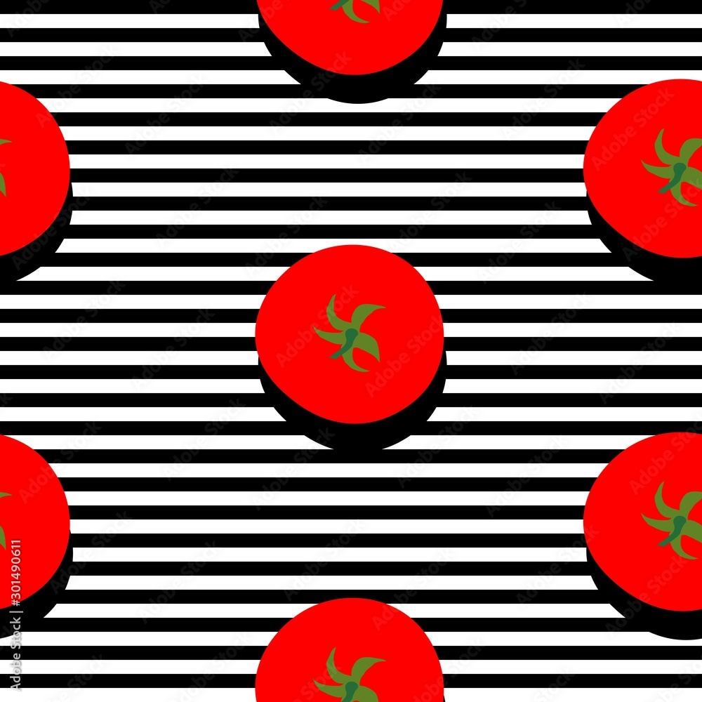 Poster seamless background with stripes and tomatoes with dark shadow. vector illustration design for templ