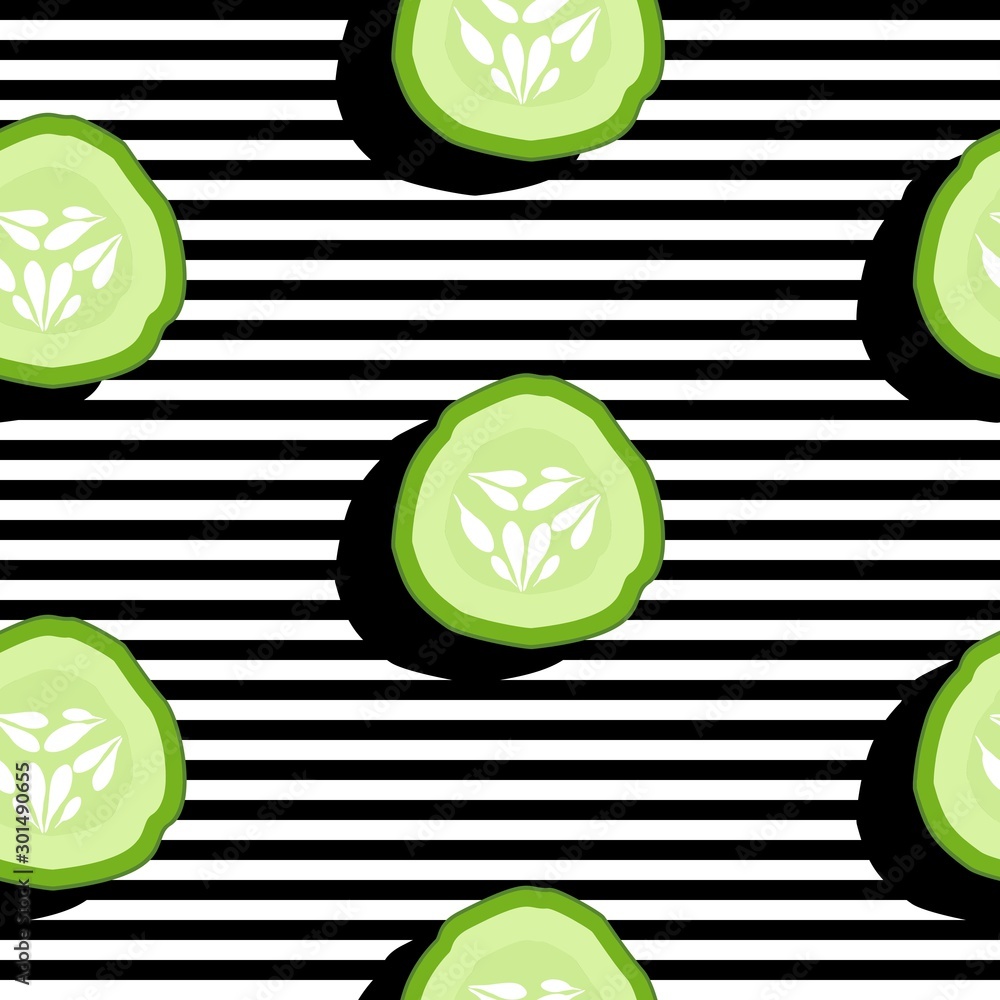 Aufkleber seamless background with stripes and slice cucumbers with dark shadow. vector illustration design fo