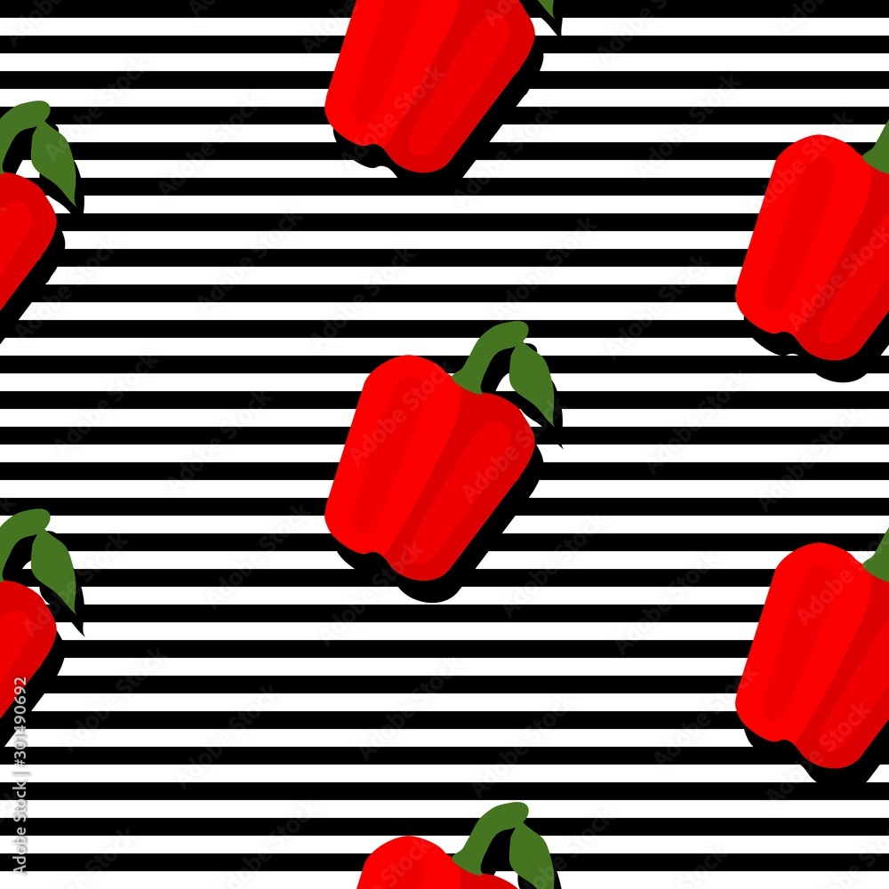 Poster seamless background with stripes and red peppers with dark shadow. vector illustration design for te