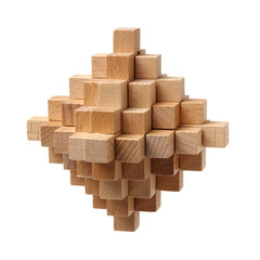 Wooden puzzle over white background