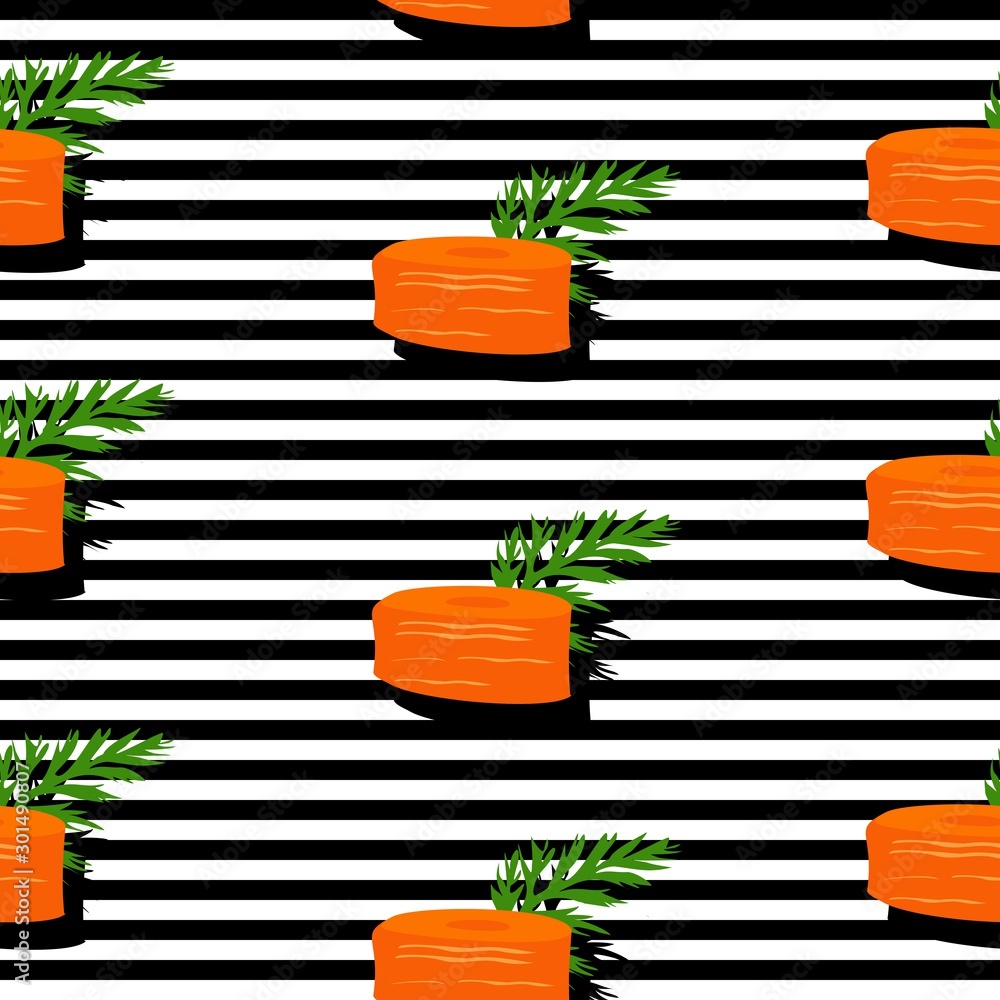 Poster seamless background with stripes and slice carrots with dark shadow. vector illustration design for 
