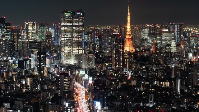 Tokyo Skyline at Night (time lapse/pan)