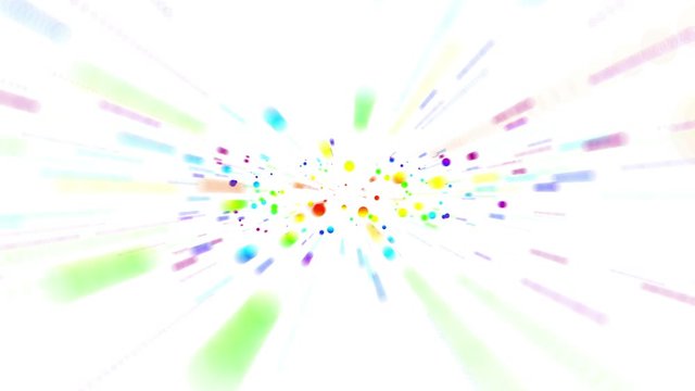 Abstract background with animation of moving colorful luminous circles on white. Fascinating time lapse festive confetti design. 4K footage from slow motion dots with motion blur. Alpha chanel incuded