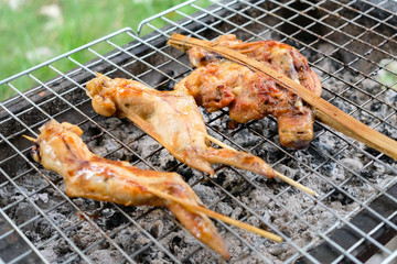 Close of up grilled chicken on the stove.