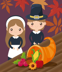 couple of pilgrims with autumn leaves