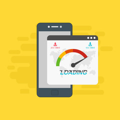 smartphone and internet speed icon. Flat design and technology concept. Vector illustration for web banner, business presentation, advertising material