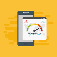 smartphone and internet speed icon. Flat design and technology concept. Vector illustration for web banner, business presentation, advertising material