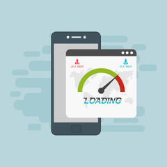 smartphone and internet speed icon. Flat design and technology concept. Vector illustration for web banner, business presentation, advertising material