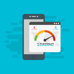 smartphone and internet speed icon. Flat design and technology concept. Vector illustration for web banner, business presentation, advertising material