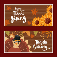 cards with label happy thanksgiving and cartoon turkey