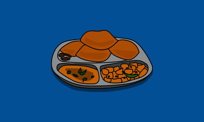 Poori Aloo Bhaaji Hand Drawn Vector Illustration 
