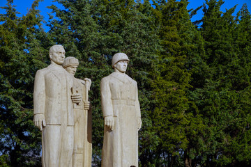 Anitkabir lion road statues close up view