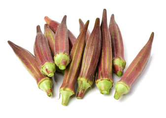 Fresh Red okra isolated on white background