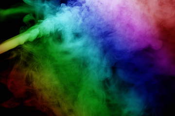 Abstract smoke isolated on black background,Rainbow powder