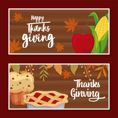 cards with label happy thanksgiving and food