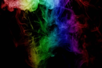 Abstract smoke isolated on black background,Rainbow powder