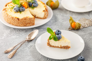 Homemade cheesecake with  blueberries