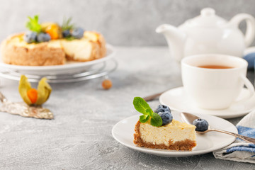 Homemade cheesecake with  blueberries
