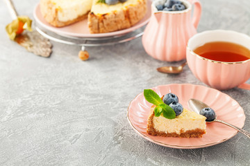 Homemade cheesecake with  blueberries