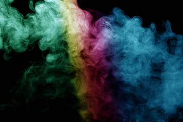 Abstract smoke isolated on black background,Rainbow powder