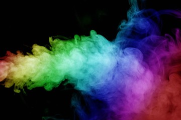Abstract smoke isolated on black background,Rainbow powder
