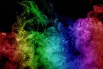 Abstract smoke isolated on black background,Rainbow powder