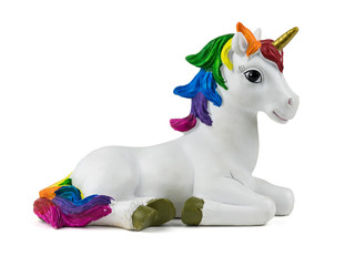 White unicorn with multicolored tail isolated on white background. Trend. Minimalism.