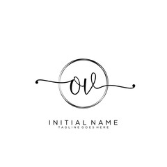 OV Initial handwriting logo with circle template vector.