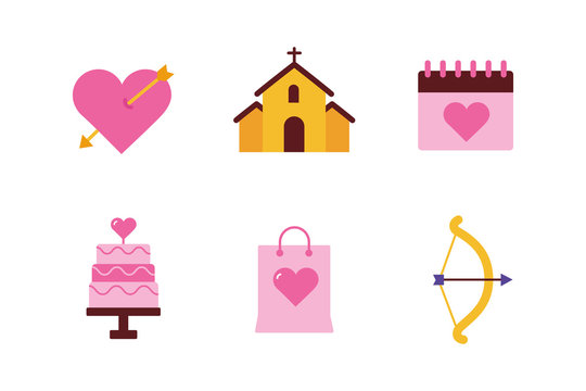 Isolated wedding and love flat icon set vector design