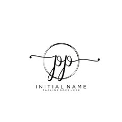 PP Initial handwriting logo with circle template vector.