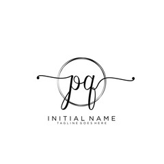 PQ Initial handwriting logo with circle template vector.