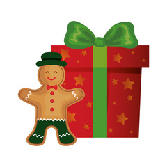 gift box christmas with ginger cookie vector illustration design