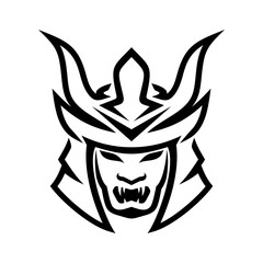 Samurai helmet mask line art vector