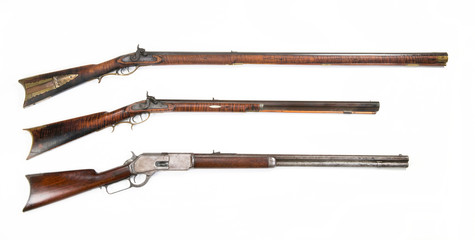 Three Antique Rifles made from 1840 to 1876. - obrazy, fototapety, plakaty