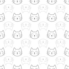 Vector white cat face seamless pattern background. Perfect for fabric, scrapbooking, wallpaper, package design and wrapping paper.