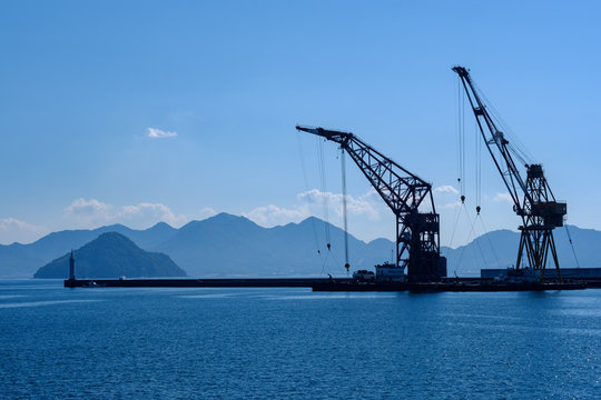 Seaview And Cranes In Hiroshima Port