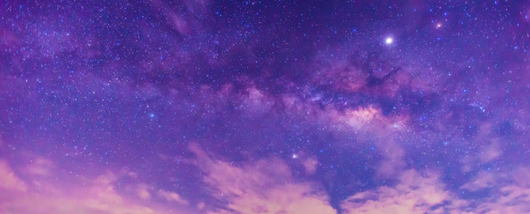 Panorama blue night sky milky way and star on dark background.Universe filled, nebula and galaxy...